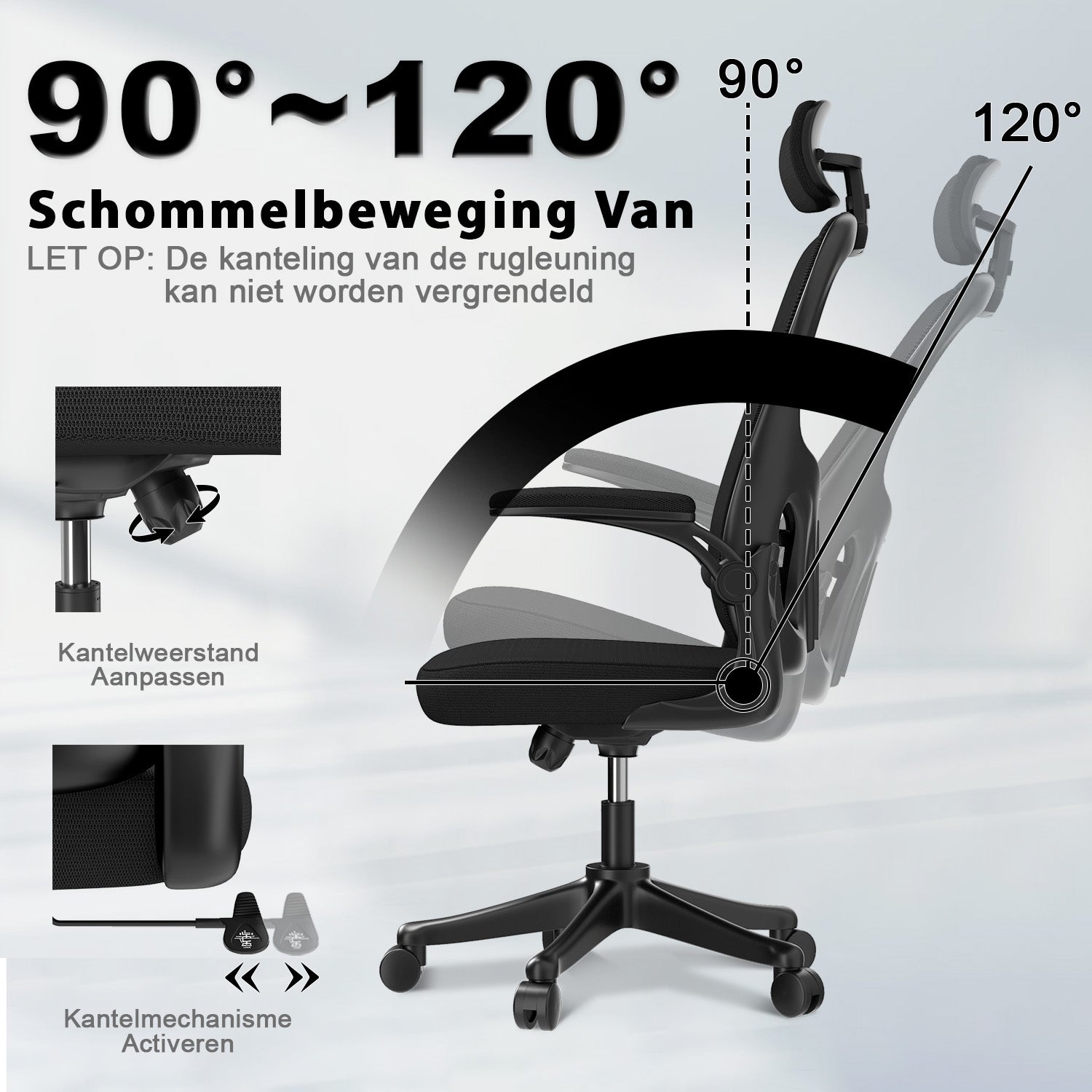 Bureaustoel Ergonomische, Bureaustoel met Verstelbare Lendesteun, Hoofdsteun en Armsteun, Tot 150kg