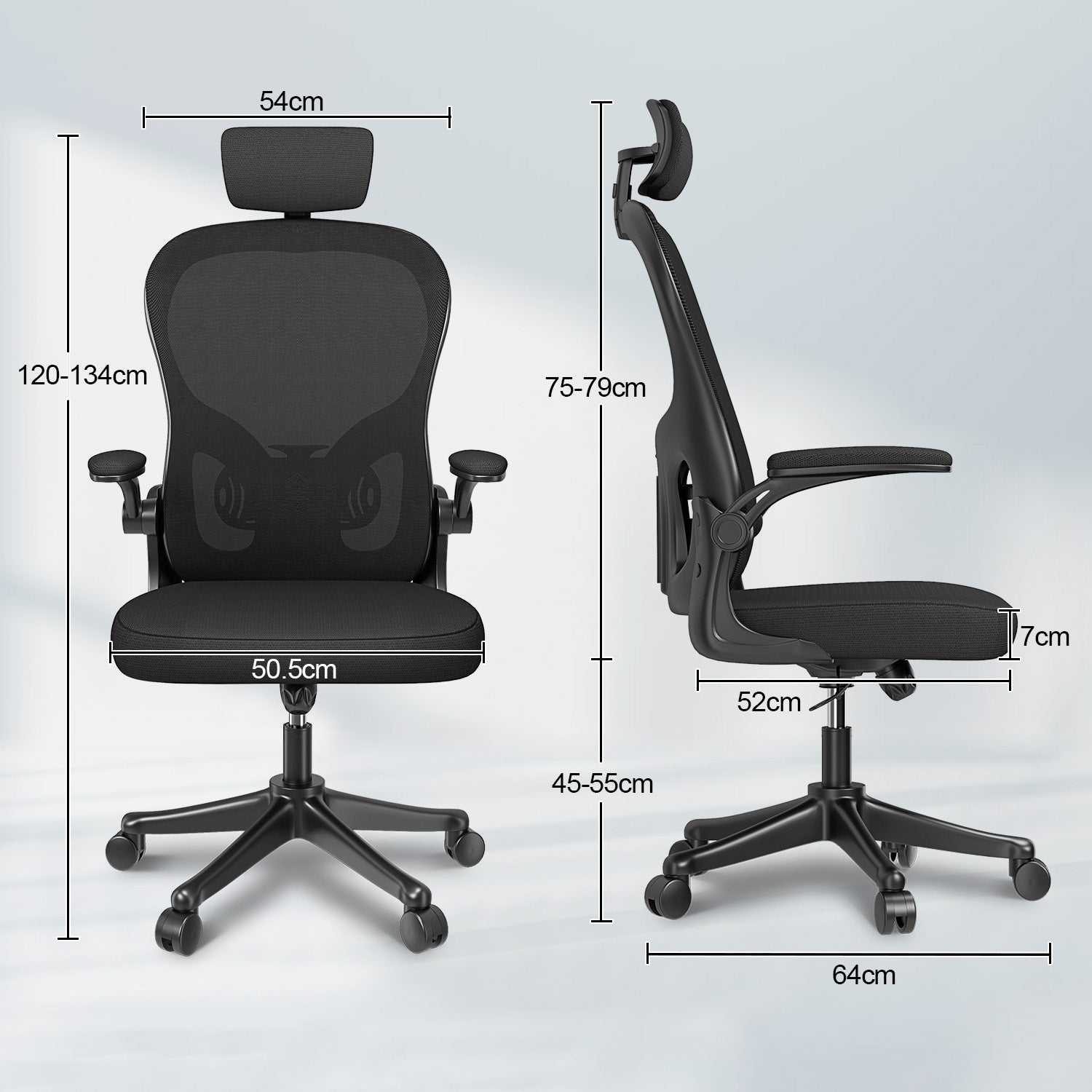 Bureaustoel Ergonomische, Bureaustoel met Verstelbare Lendesteun, Hoofdsteun en Armsteun, Tot 150kg