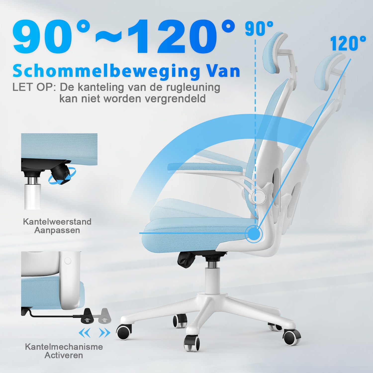Bureaustoel Ergonomische, Bureaustoel met Verstelbare Lendesteun, Hoofdsteun en Armsteun, Tot 150kg