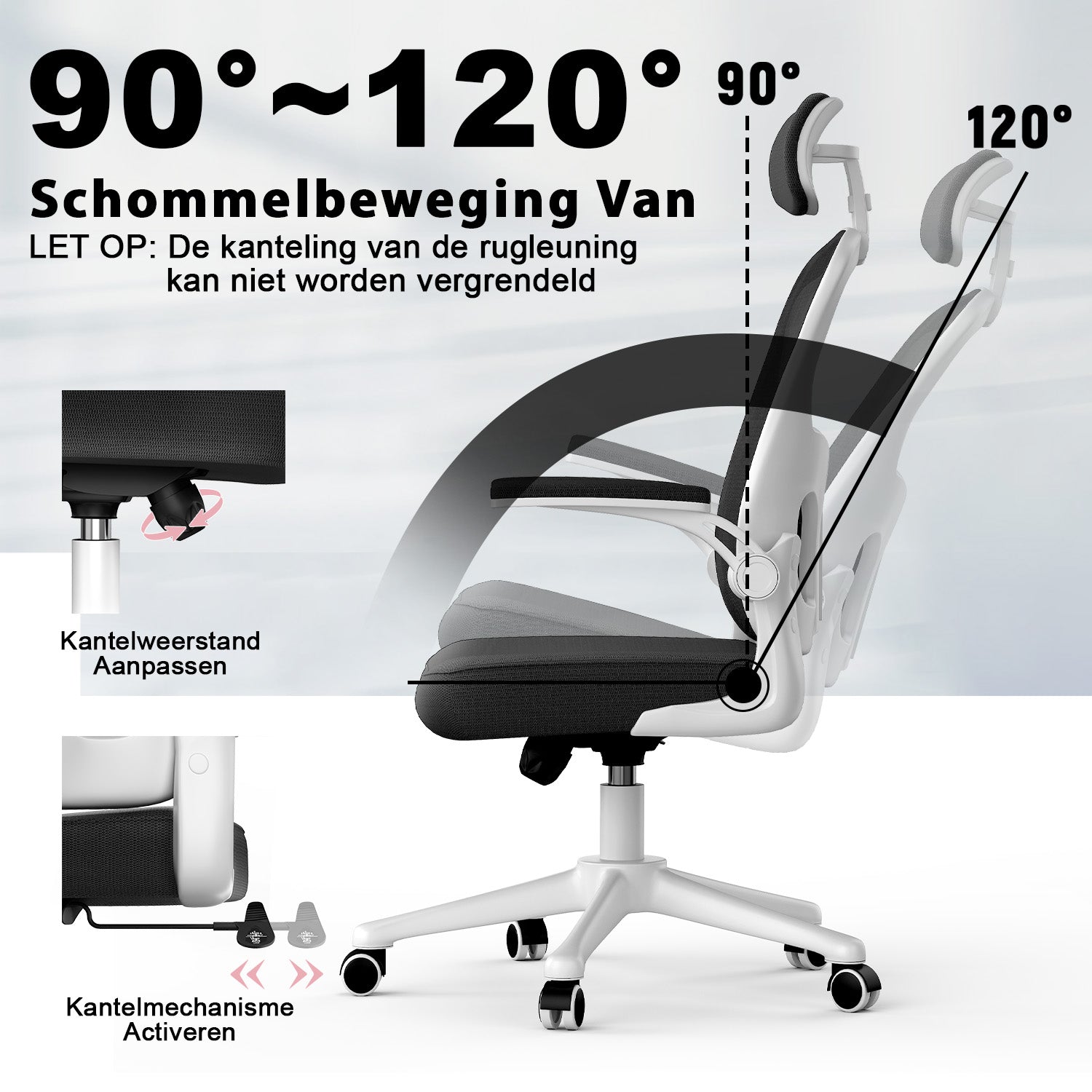 Bureaustoel Ergonomische, Bureaustoel met Verstelbare Lendesteun, Hoofdsteun en Armsteun, Tot 150kg
