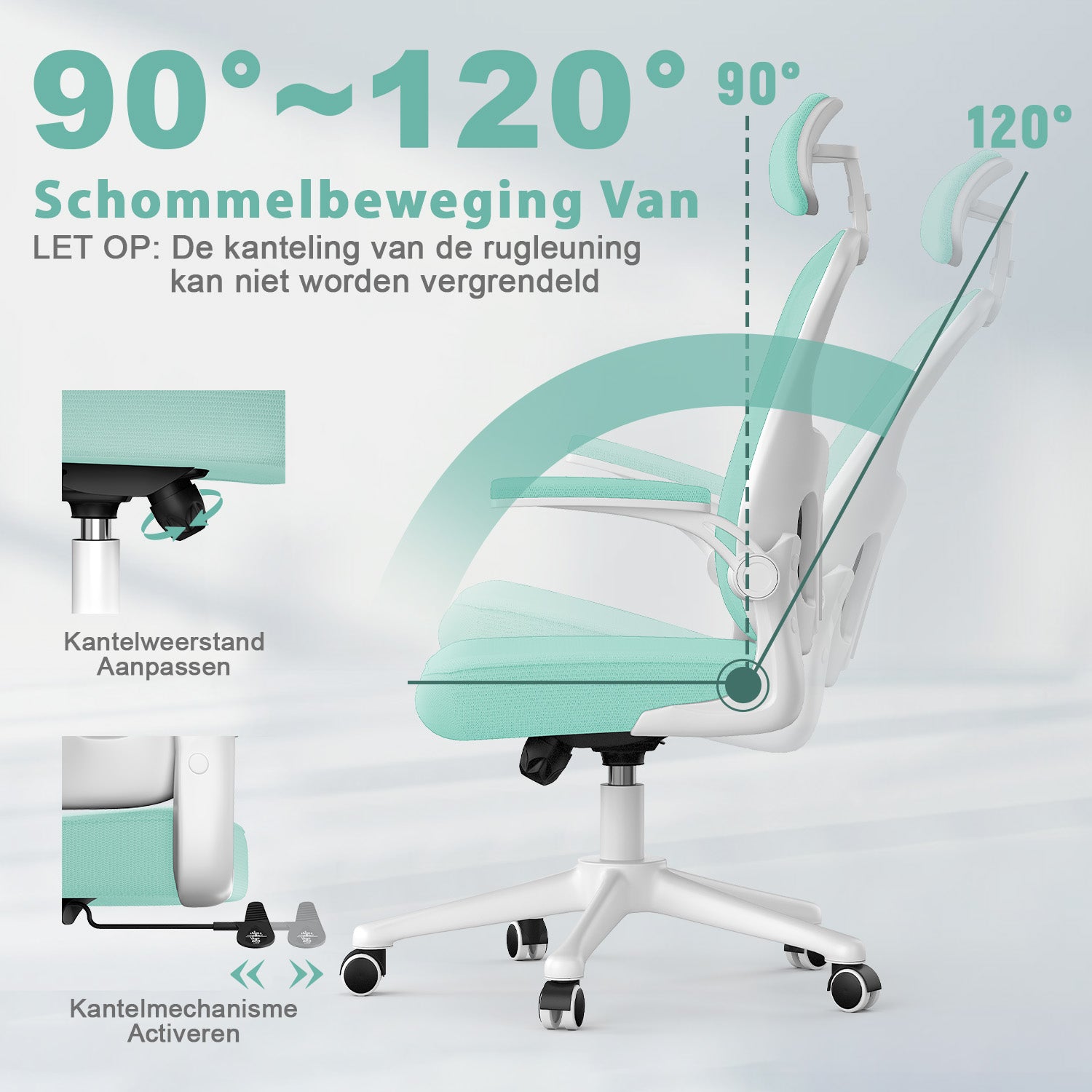 Bureaustoel Ergonomische, Bureaustoel met Verstelbare Lendesteun, Hoofdsteun en Armsteun, Tot 150kg