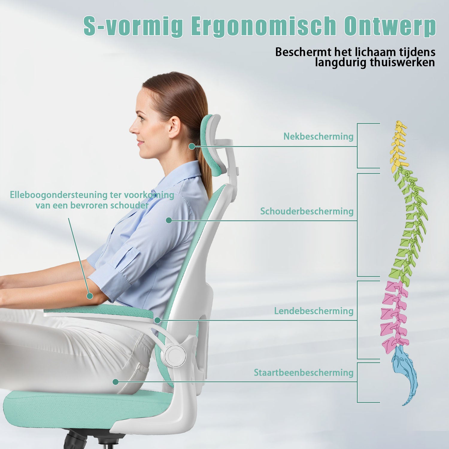 Bureaustoel Ergonomische, Bureaustoel met Verstelbare Lendesteun, Hoofdsteun en Armsteun, Tot 150kg