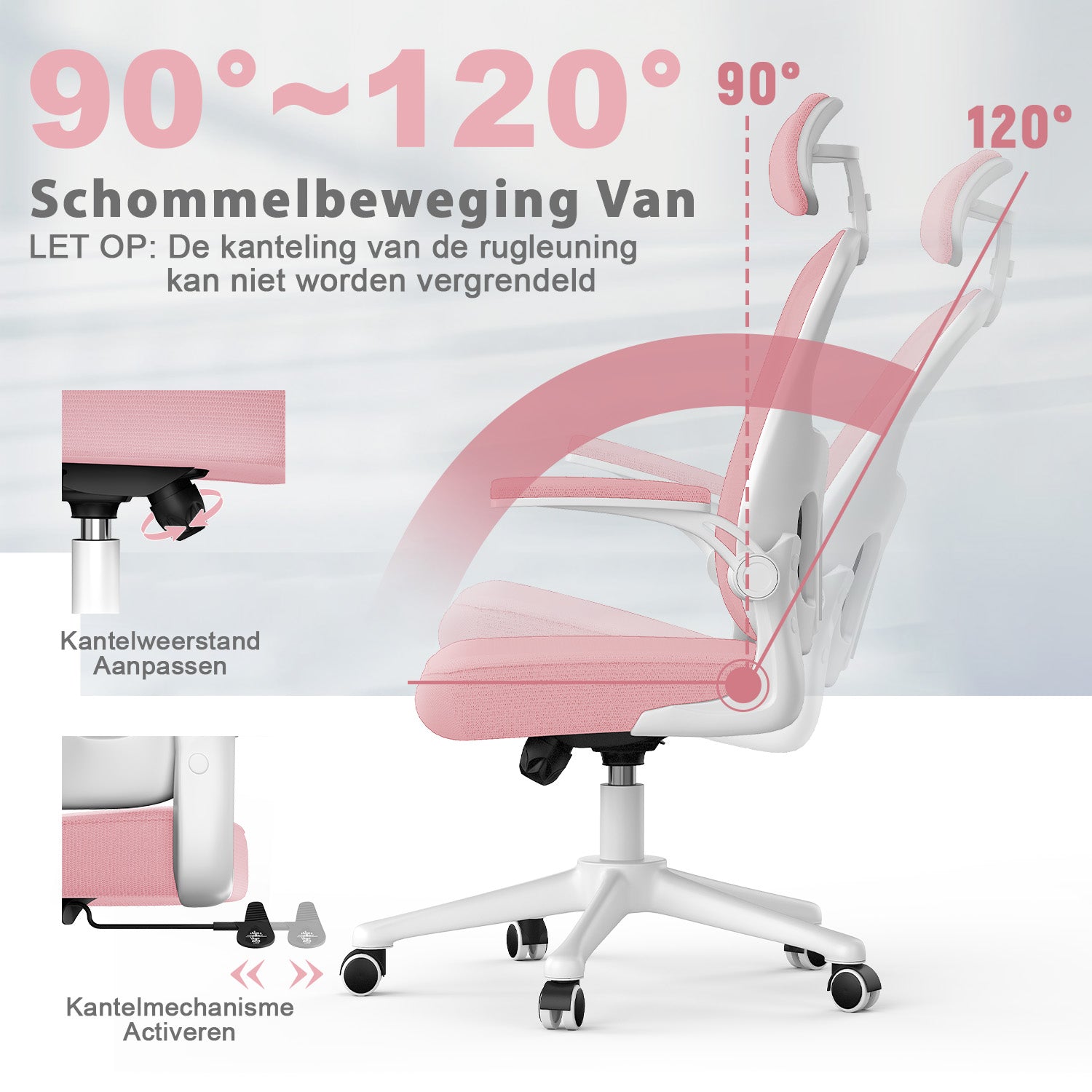 Bureaustoel Ergonomische, Bureaustoel met Verstelbare Lendesteun, Hoofdsteun en Armsteun, Tot 150kg