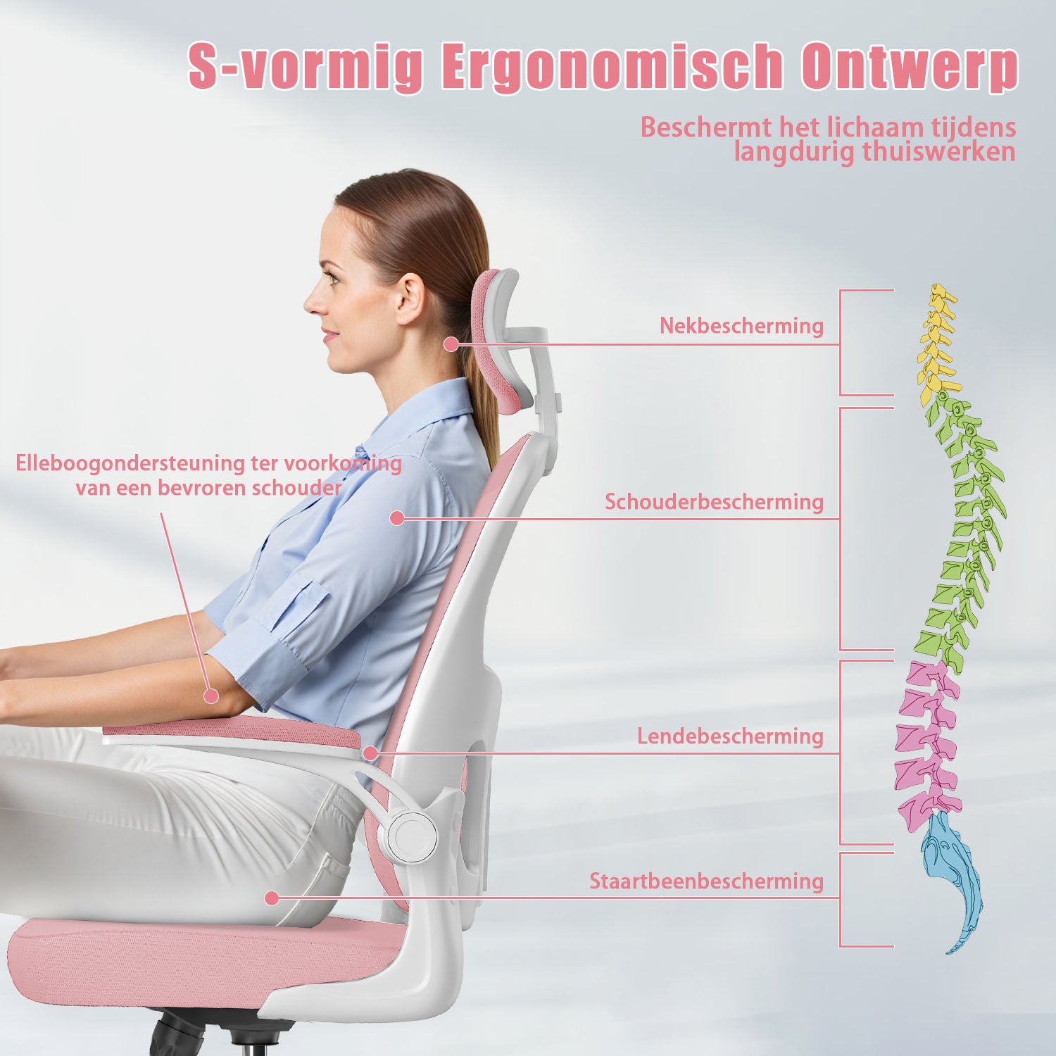 Bureaustoel Ergonomische, Bureaustoel met Verstelbare Lendesteun, Hoofdsteun en Armsteun, Tot 150kg