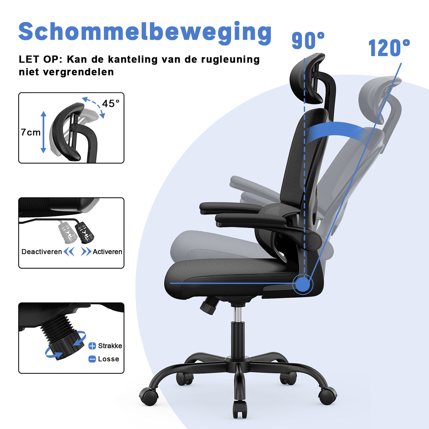 Bureaustoel Ergonomische, Bureaustoel met Verstelbare Lendesteun, Hoofdsteun en Armsteun, Tot 150kg