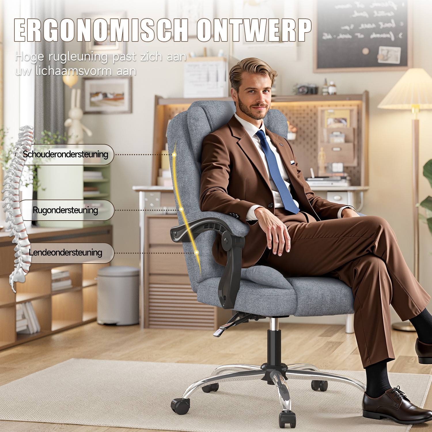 Ergonomische Executive bureaustoel PU leer hoge rug computer bureaustoel met verstelbare kantelfunctie voor thuiskantoor werken