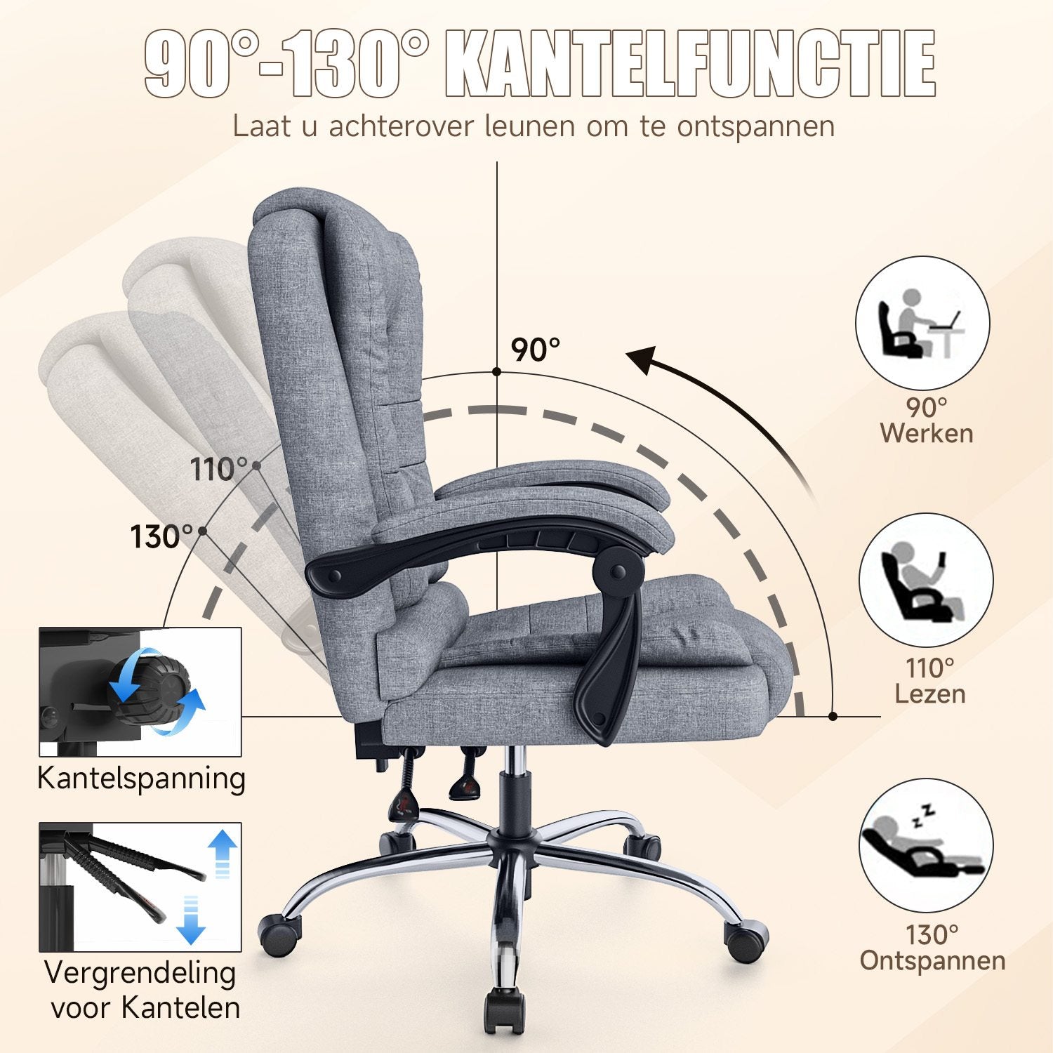 Ergonomische Executive bureaustoel PU leer hoge rug computer bureaustoel met verstelbare kantelfunctie voor thuiskantoor werken