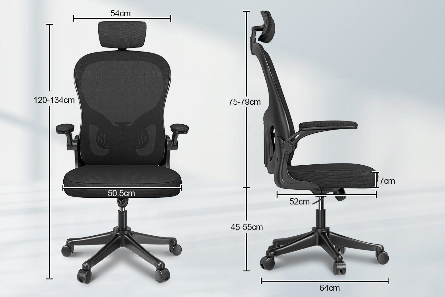 Bureaustoel Ergonomische, Bureaustoel met Verstelbare Lendesteun, Hoofdsteun en Armsteun, Tot 150kg