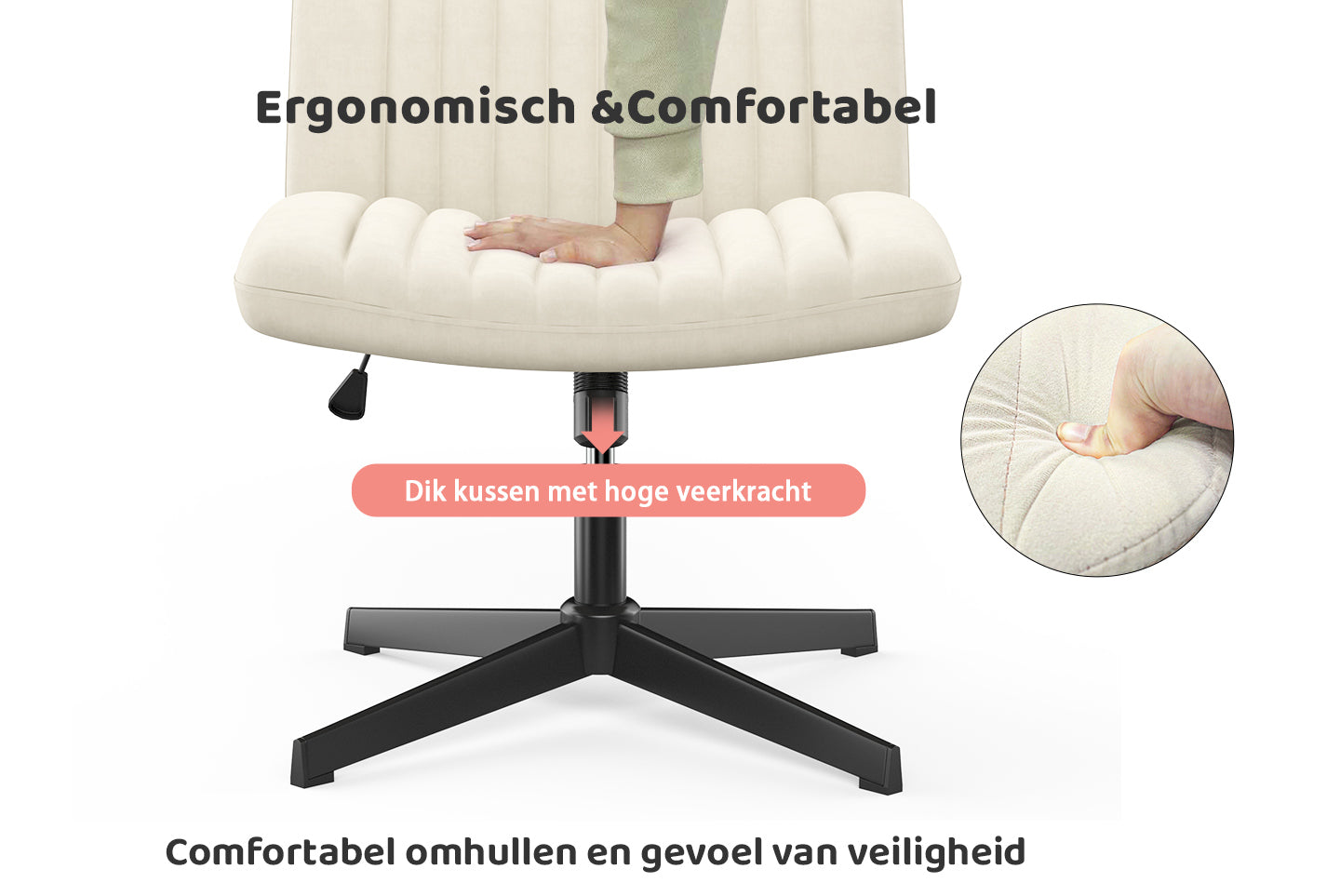 Ergonomische Bureaustoel met Gekruiste poten Armloze Brede Bureaustoel met Middenrugleuning Voor Thuiskantoor Slaapkamer
