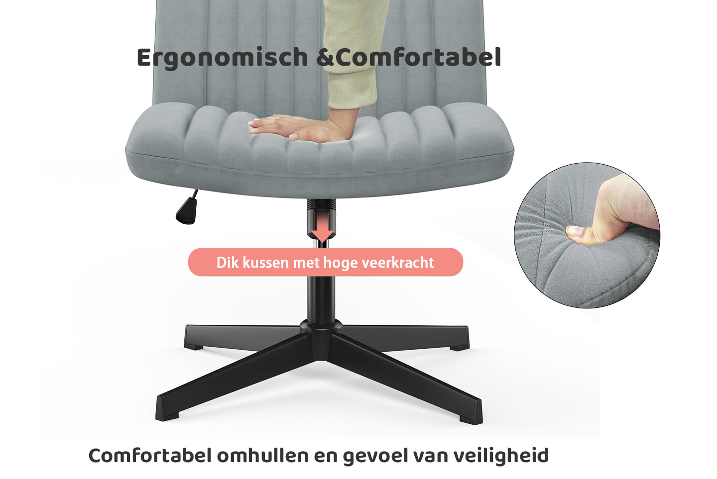 Ergonomische Bureaustoel met Gekruiste poten Armloze Brede Bureaustoel met Middenrugleuning Voor Thuiskantoor Slaapkamer