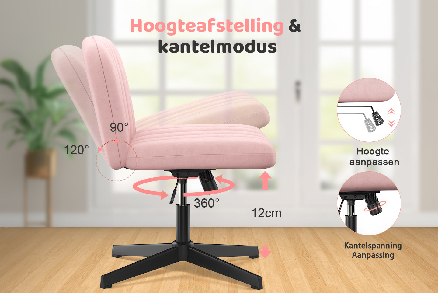 Ergonomische Bureaustoel met Gekruiste poten Armloze Brede Bureaustoel met Middenrugleuning Voor Thuiskantoor Slaapkamer