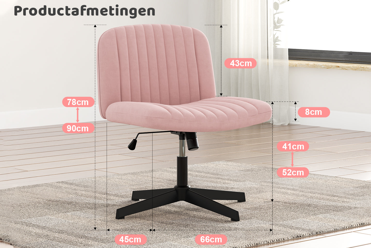 Ergonomische Bureaustoel met Gekruiste poten Armloze Brede Bureaustoel met Middenrugleuning Voor Thuiskantoor Slaapkamer