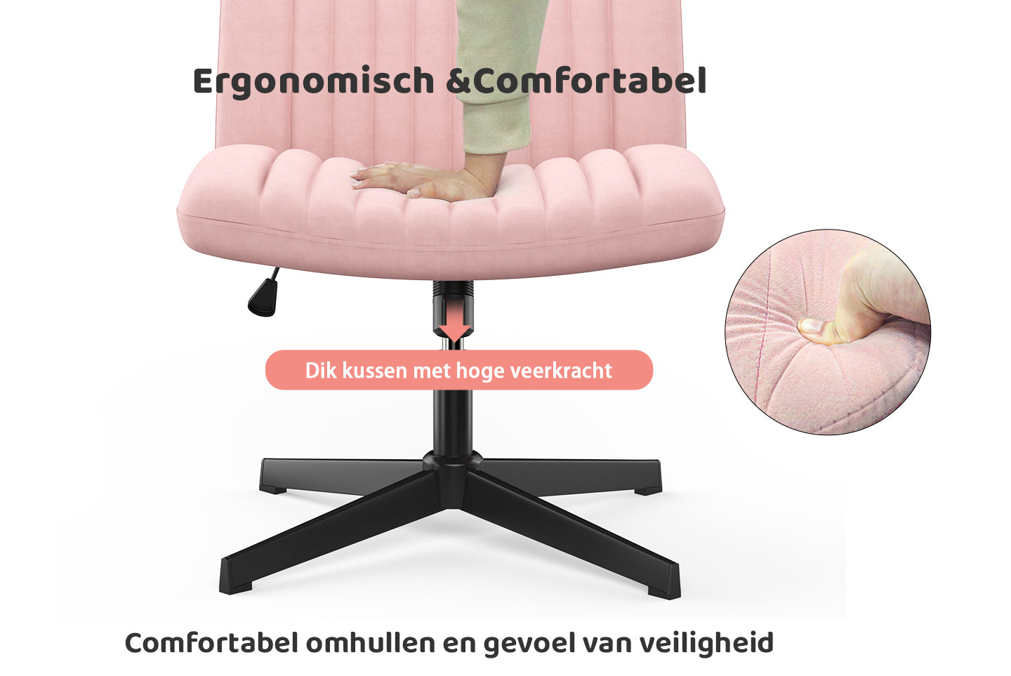 Ergonomische Bureaustoel met Gekruiste poten Armloze Brede Bureaustoel met Middenrugleuning Voor Thuiskantoor Slaapkamer
