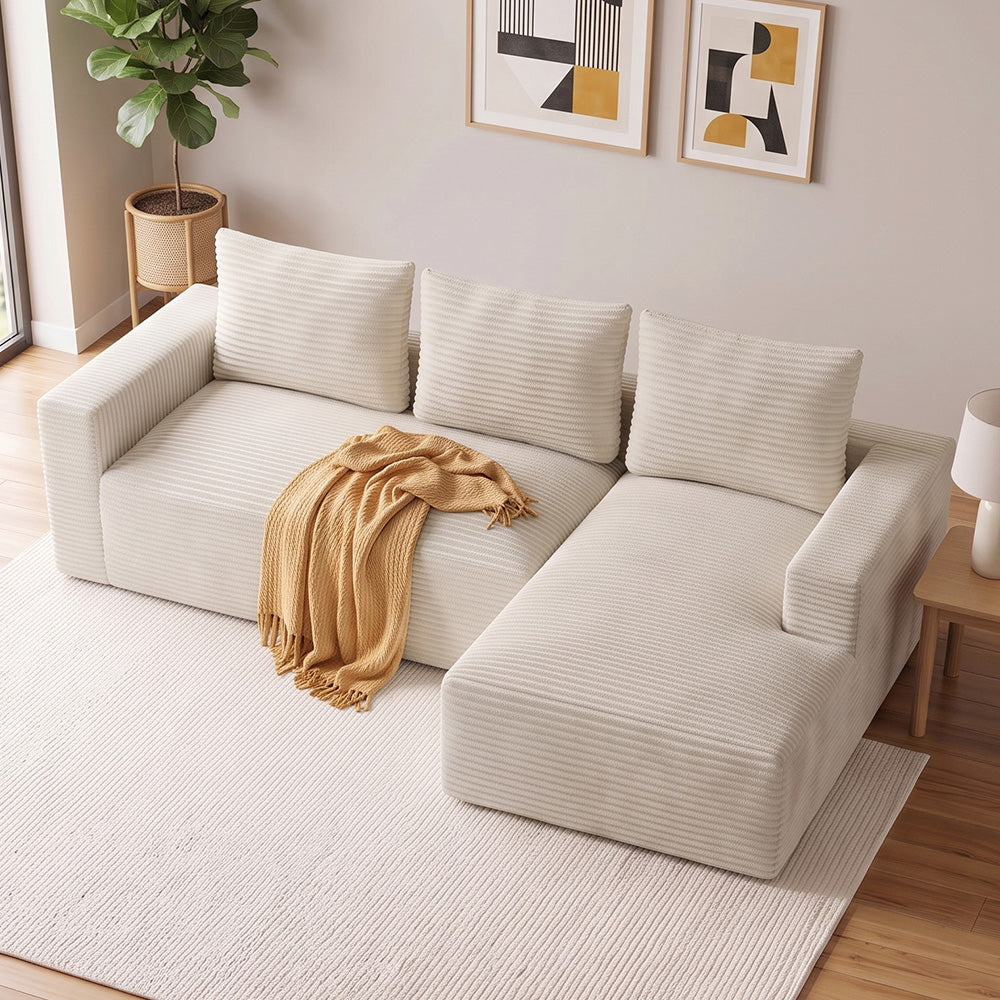 L-Vormige Modulaire Ribfluwelen Hoekbank met Chaise Longue, Zonder Montage