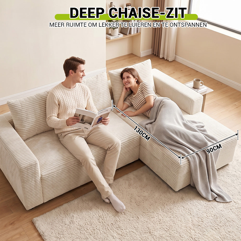 L-Vormige Modulaire Ribfluwelen Hoekbank met Chaise Longue, Zonder Montage