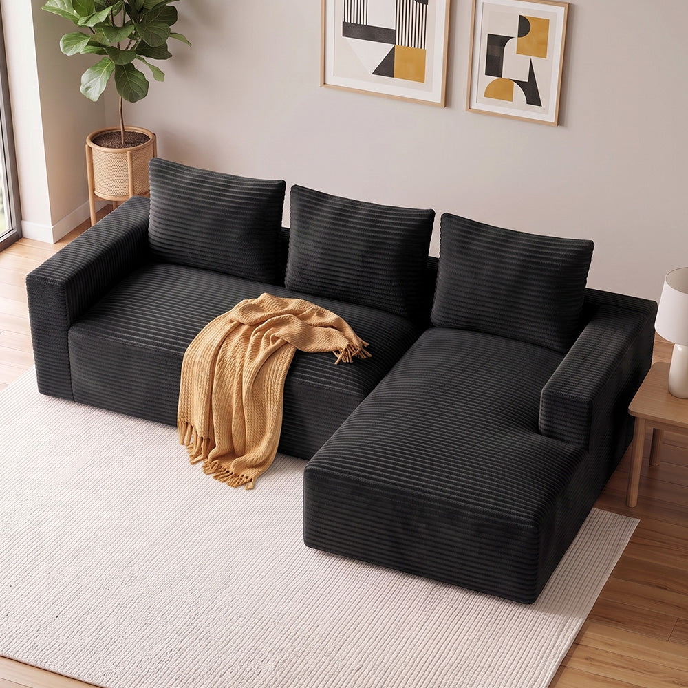 L-Vormige Modulaire Ribfluwelen Hoekbank met Chaise Longue, Zonder Montage