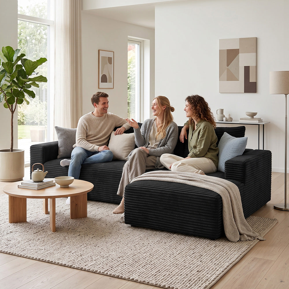 L-Vormige Modulaire Ribfluwelen Hoekbank met Chaise Longue, Zonder Montage