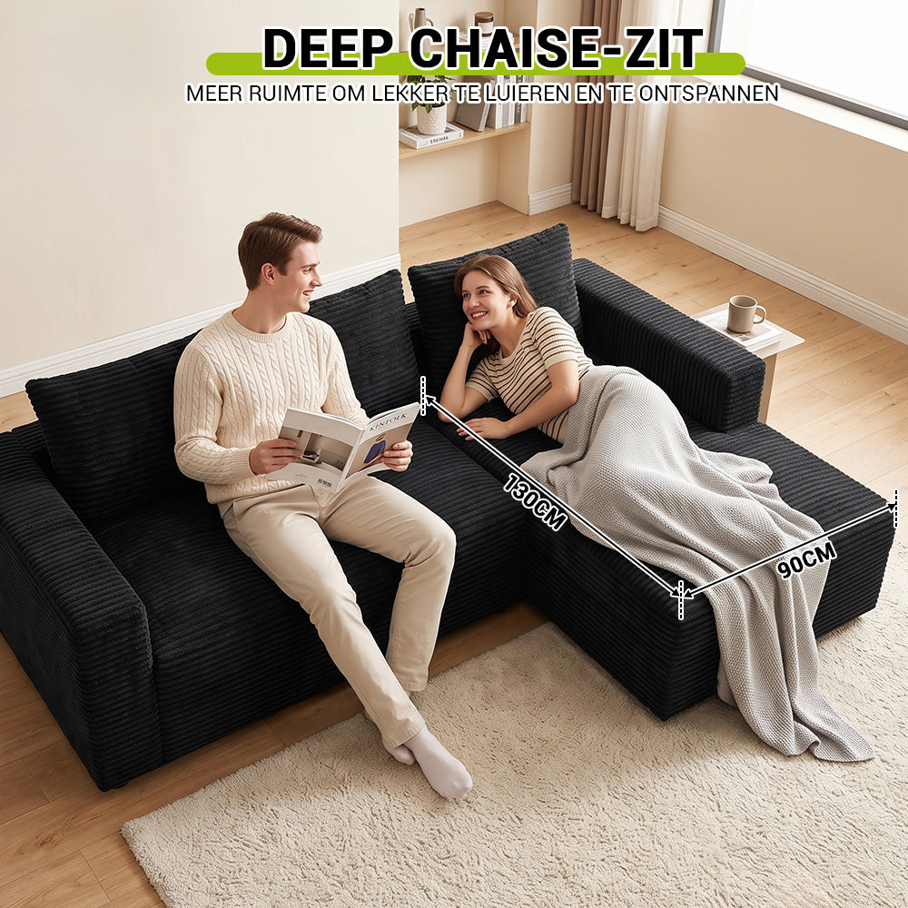 L-Vormige Modulaire Ribfluwelen Hoekbank met Chaise Longue, Zonder Montage
