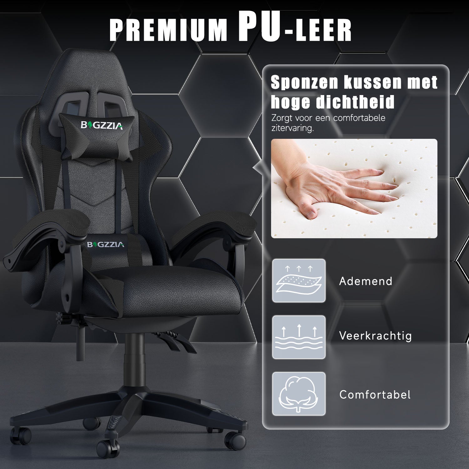 Gamestoel Bureaustoel Ergonomische Gamestoel, Bureaustoel met Hoofdsteun en Lumbaalkussen
