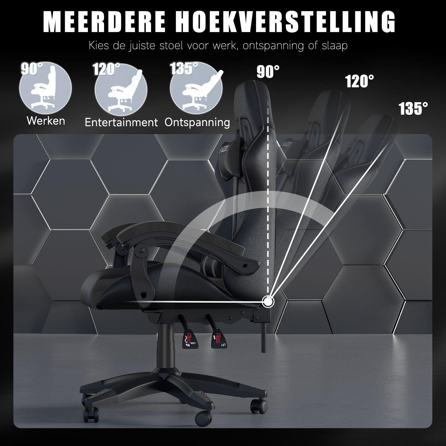 Gamestoel Bureaustoel Ergonomische Gamestoel, Bureaustoel met Hoofdsteun en Lumbaalkussen