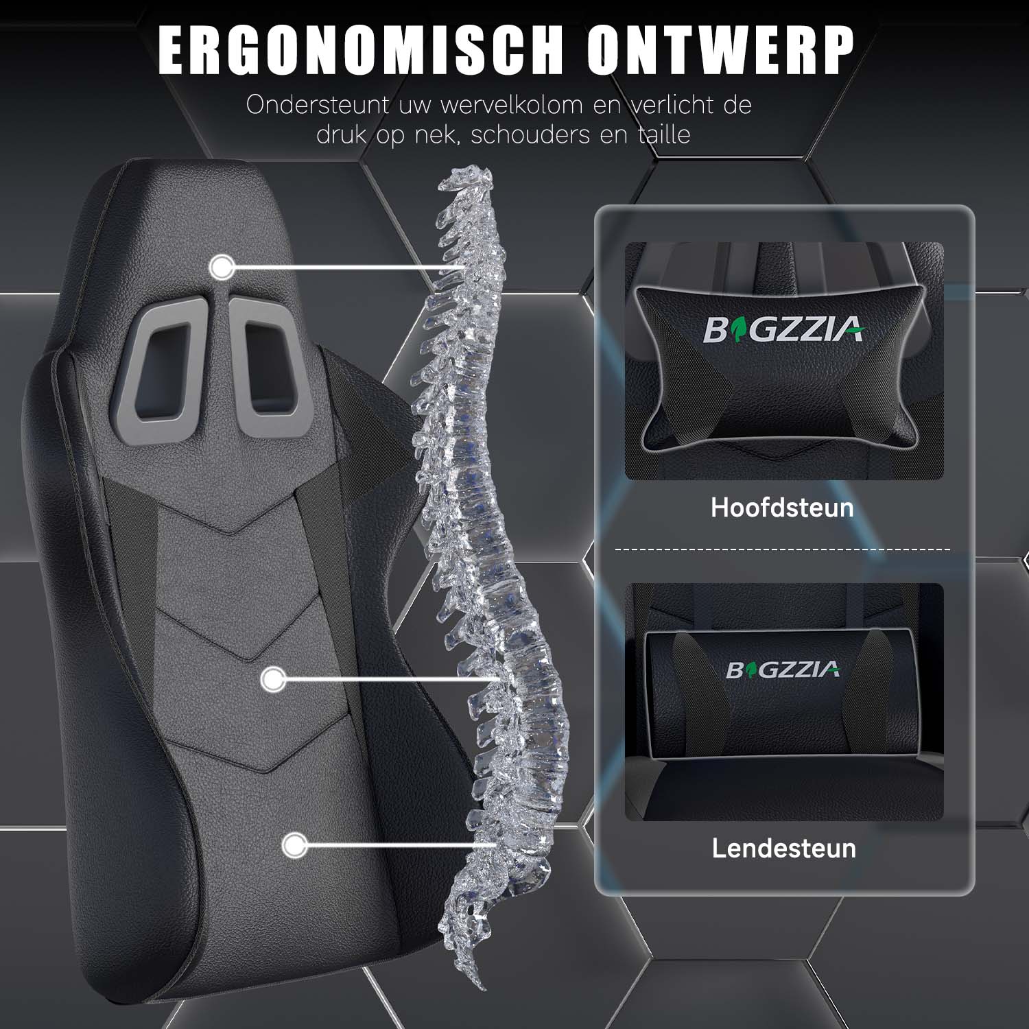 Gamestoel Bureaustoel Ergonomische Gamestoel, Bureaustoel met Hoofdsteun en Lumbaalkussen