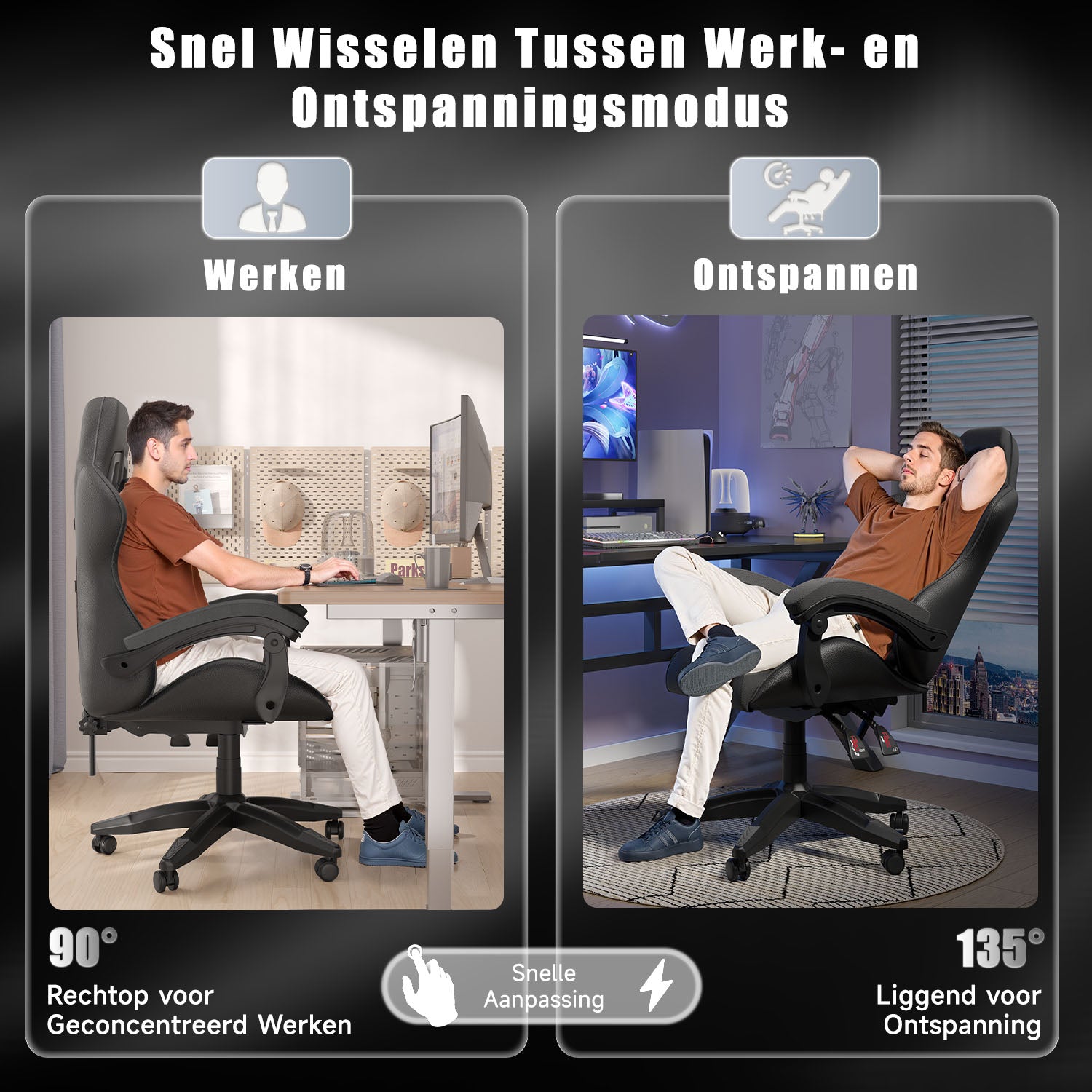 Gamestoel Bureaustoel Ergonomische Gamestoel, Bureaustoel met Hoofdsteun en Lumbaalkussen