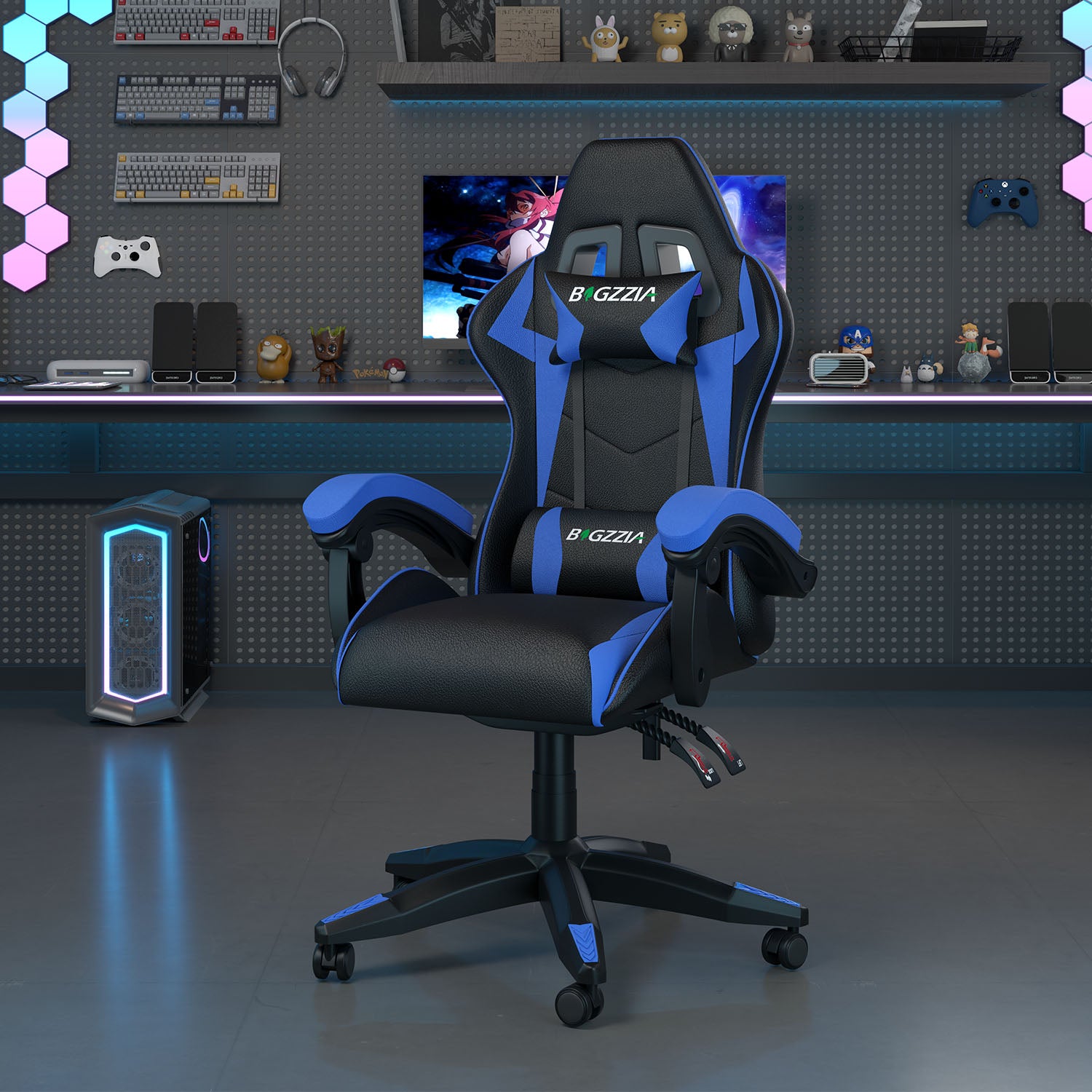 Gamestoel Bureaustoel Ergonomische Gamestoel, Bureaustoel met Hoofdsteun en Lumbaalkussen