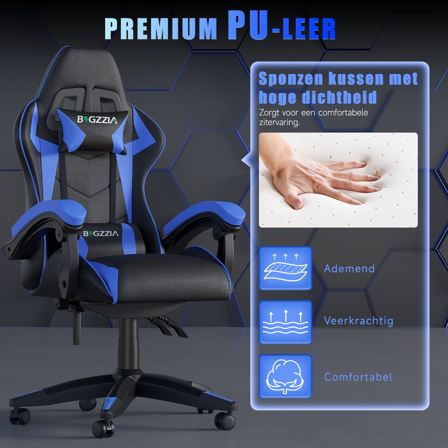 Gamestoel Bureaustoel Ergonomische Gamestoel, Bureaustoel met Hoofdsteun en Lumbaalkussen