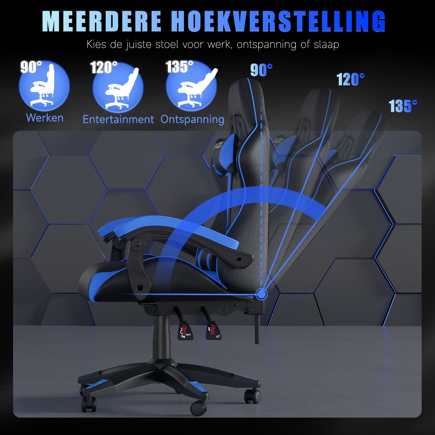 Gamestoel Bureaustoel Ergonomische Gamestoel, Bureaustoel met Hoofdsteun en Lumbaalkussen