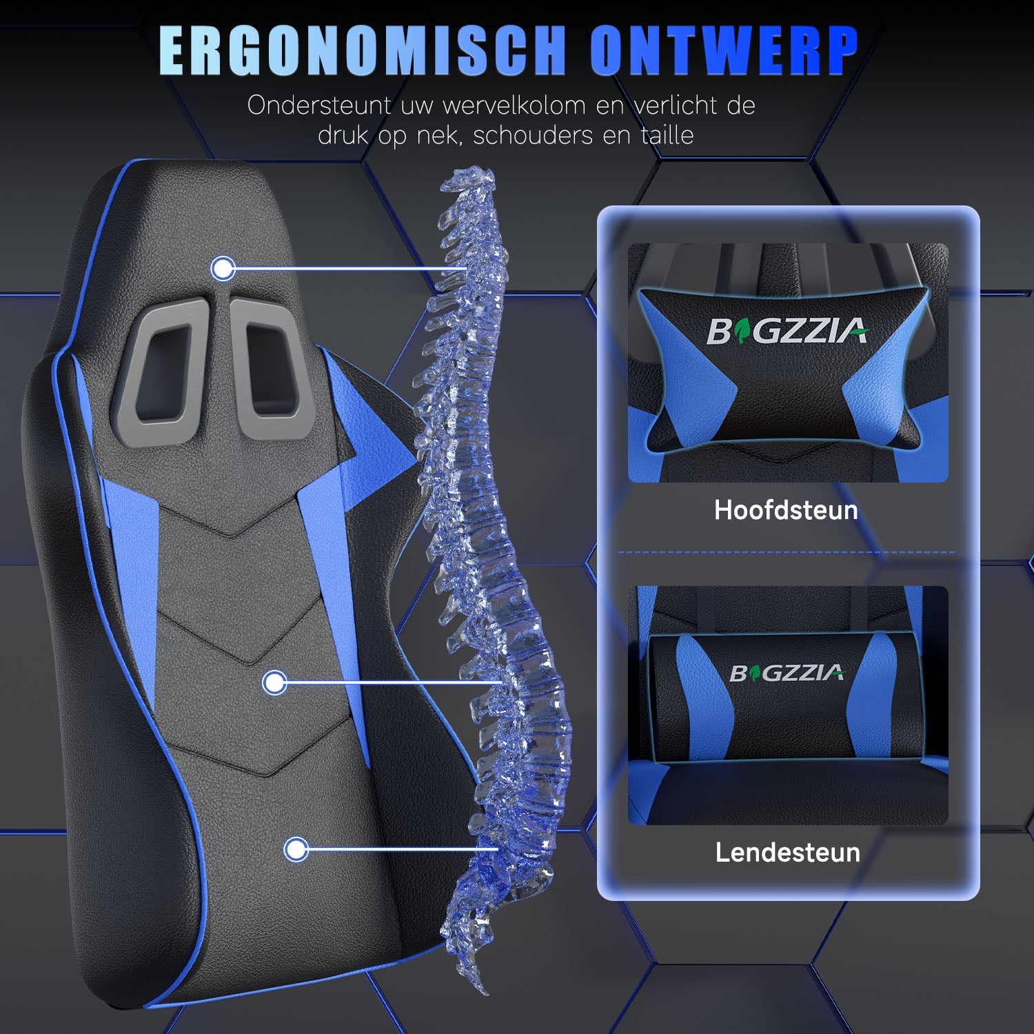 Gamestoel Bureaustoel Ergonomische Gamestoel, Bureaustoel met Hoofdsteun en Lumbaalkussen