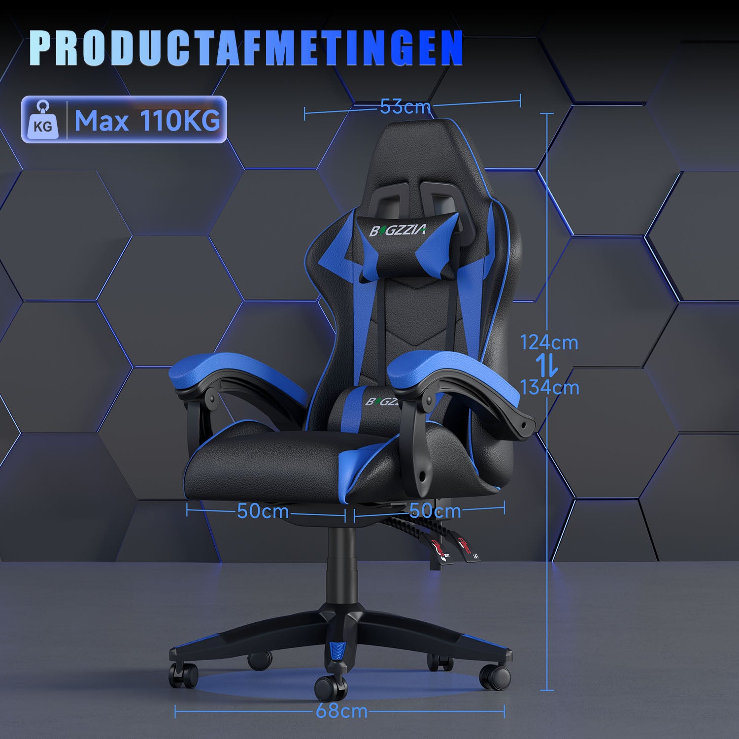 Gamestoel Bureaustoel Ergonomische Gamestoel, Bureaustoel met Hoofdsteun en Lumbaalkussen