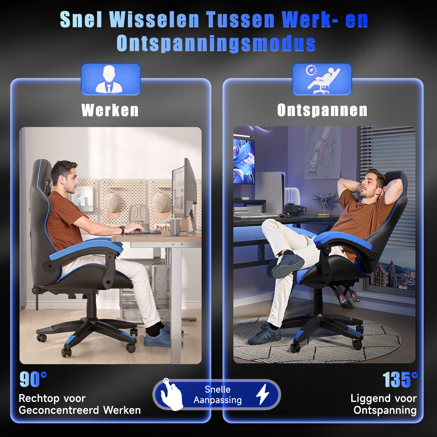 Gamestoel Bureaustoel Ergonomische Gamestoel, Bureaustoel met Hoofdsteun en Lumbaalkussen