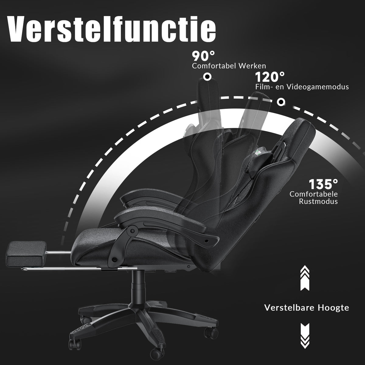 Ergonomische Gaming Stoel 135° Verstelbare Draaistoel met Hoofdsteun, Voetsteun en Lendensteun PU Lederen Bureaustoel