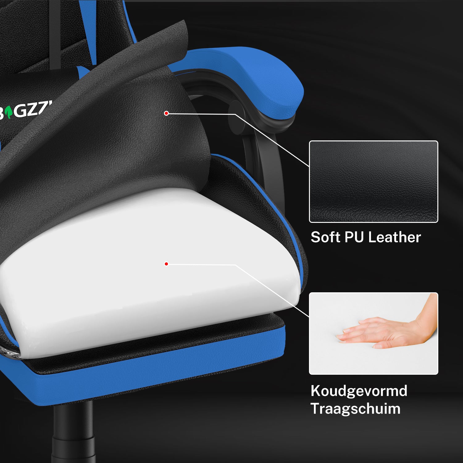 Ergonomische Gamestoel 155° Verstelbare Draaistoel met Hoofdsteun, Lendensteun PU Lederen Bureaustoel