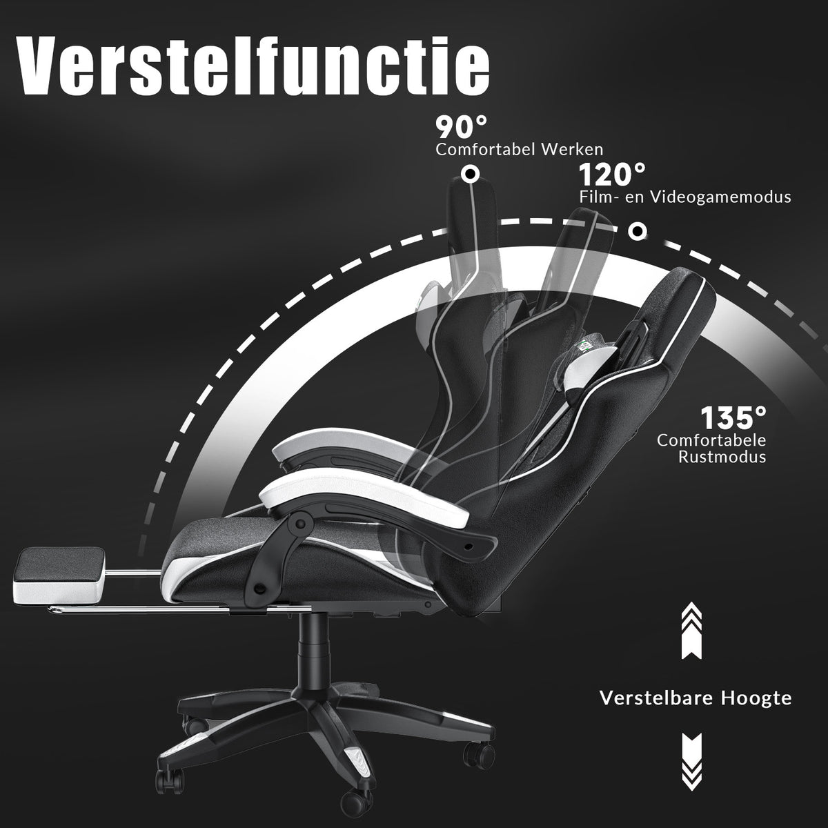 Ergonomische Gaming Stoel 135° Verstelbare Draaistoel met Hoofdsteun, Voetsteun en Lendensteun PU Lederen Bureaustoel