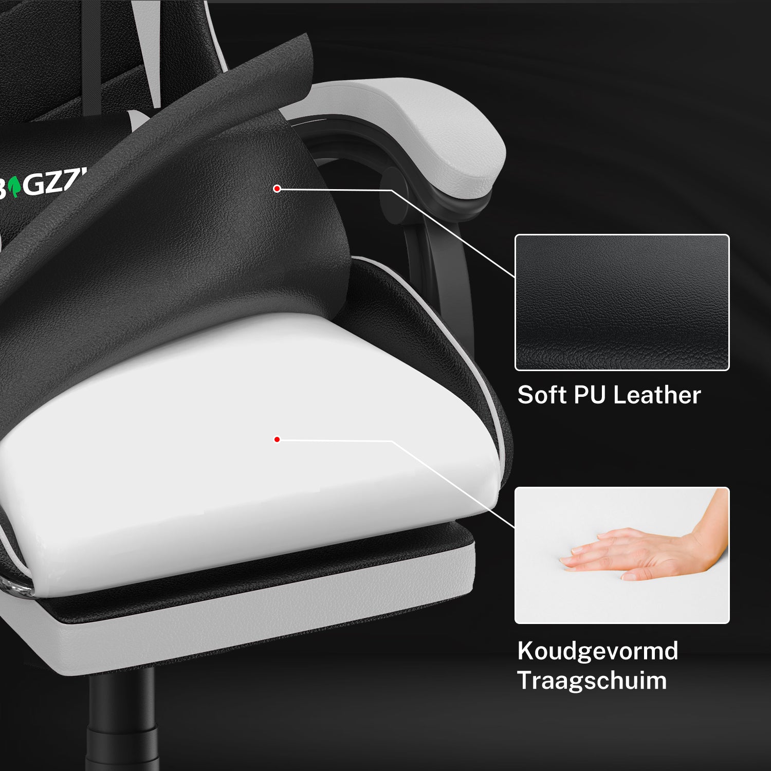 Ergonomische Gamestoel 155° Verstelbare Draaistoel met Hoofdsteun, Lendensteun PU Lederen Bureaustoel