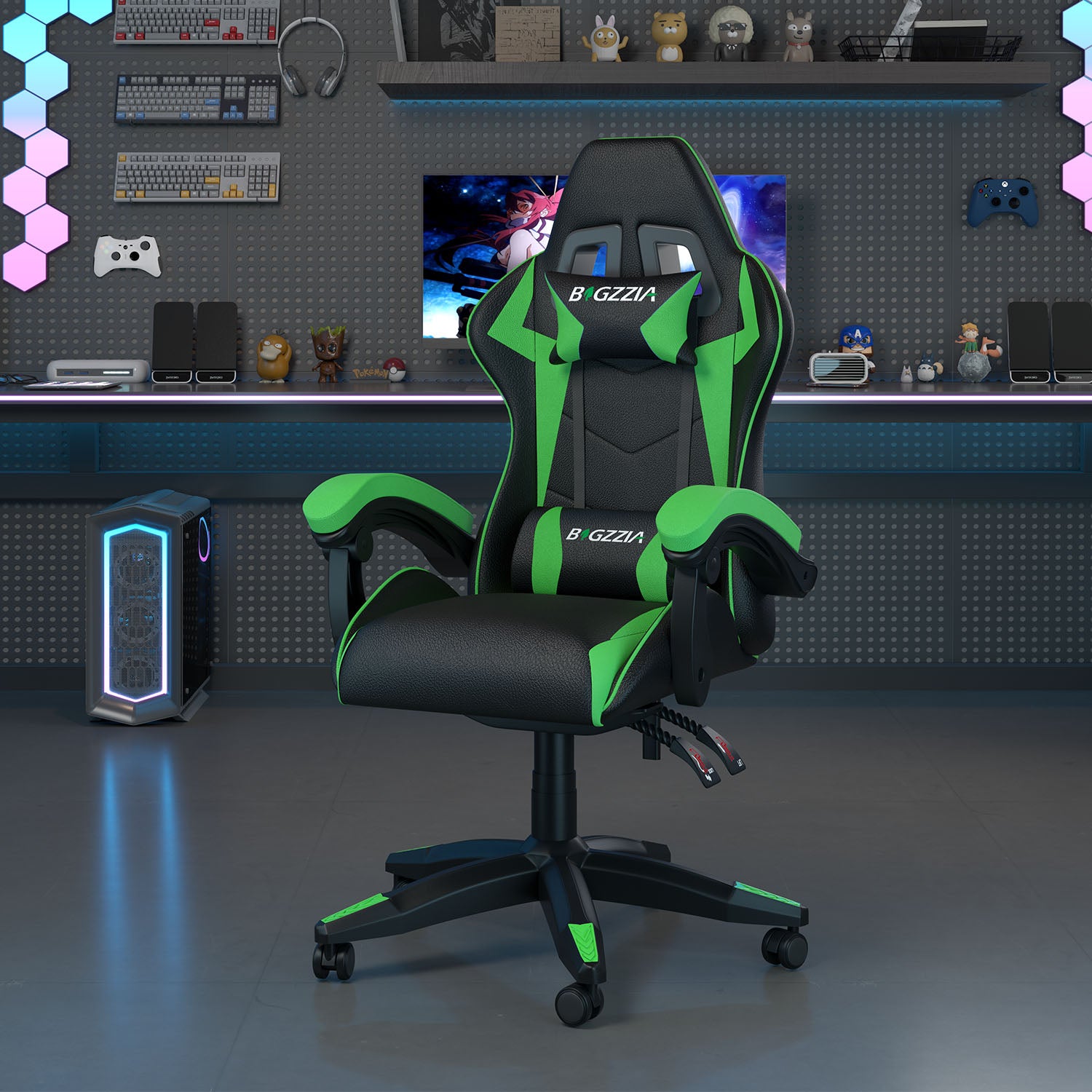 Gamestoel Bureaustoel Ergonomische Gamestoel, Bureaustoel met Hoofdsteun en Lumbaalkussen