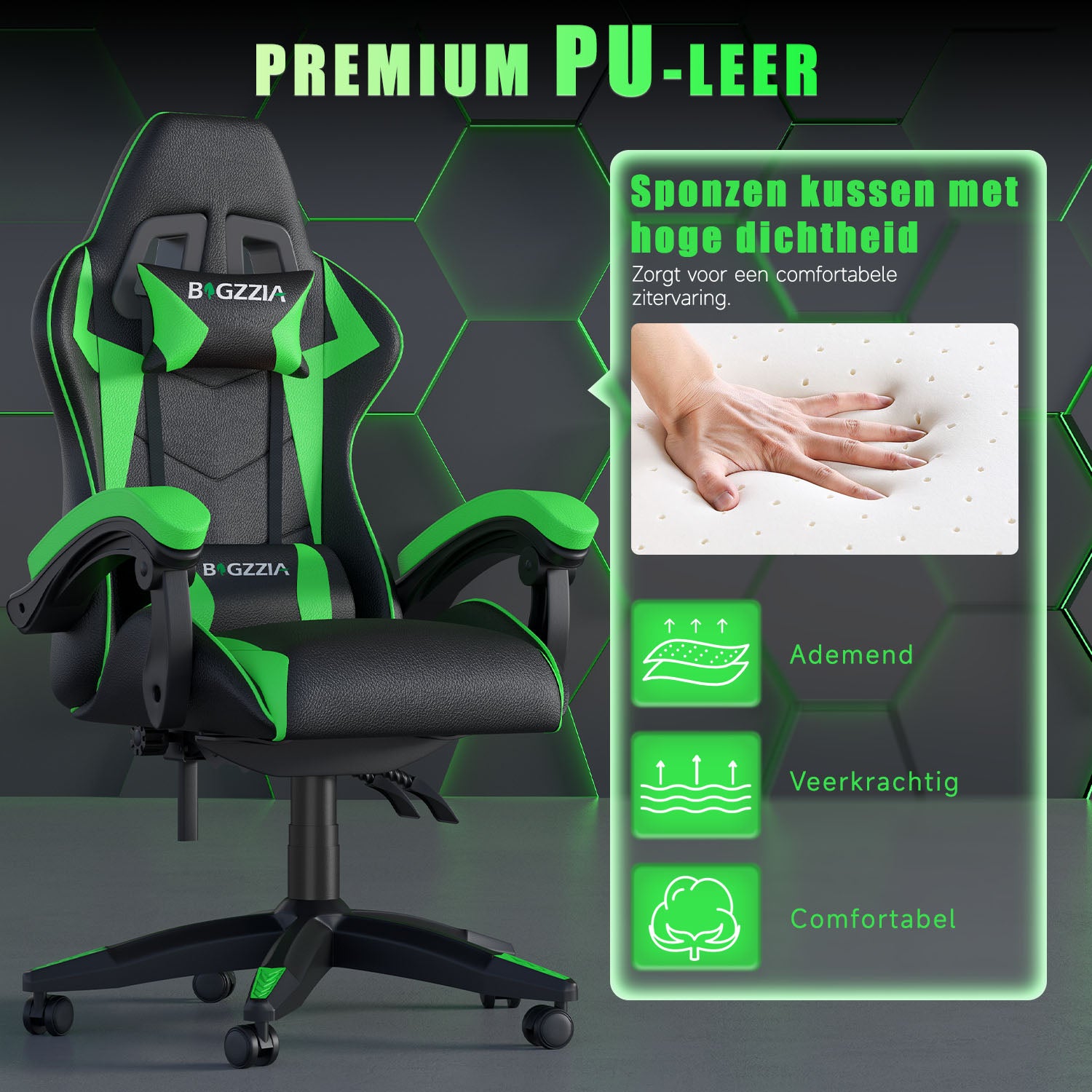 Gamestoel Bureaustoel Ergonomische Gamestoel, Bureaustoel met Hoofdsteun en Lumbaalkussen