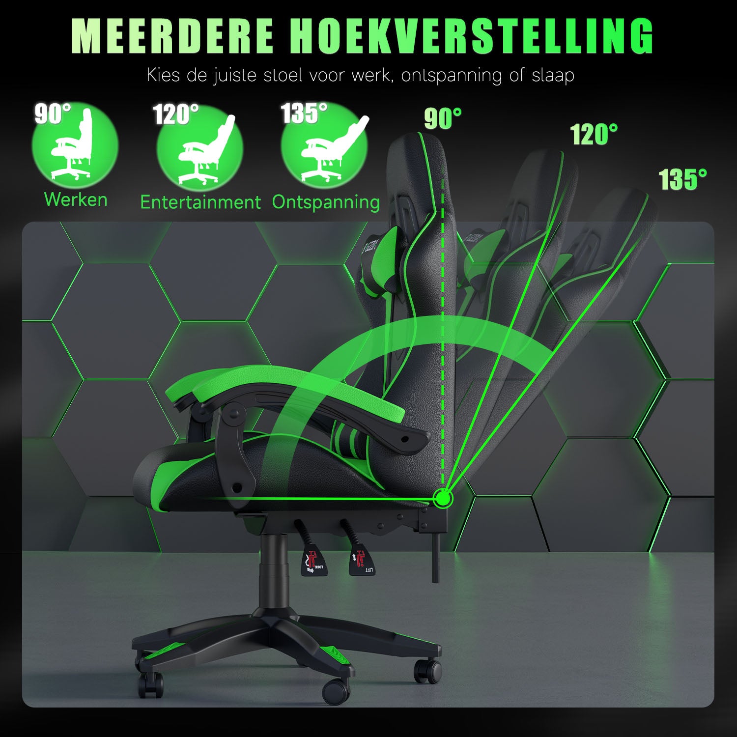 Gamestoel Bureaustoel Ergonomische Gamestoel, Bureaustoel met Hoofdsteun en Lumbaalkussen