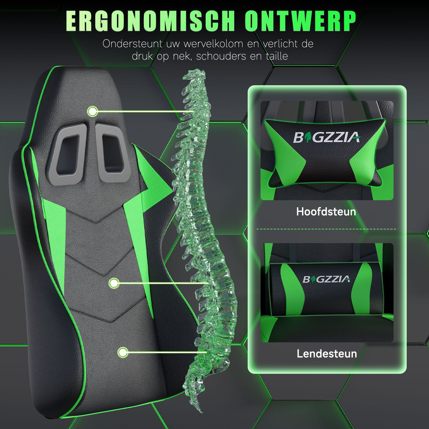 Gamestoel Bureaustoel Ergonomische Gamestoel, Bureaustoel met Hoofdsteun en Lumbaalkussen