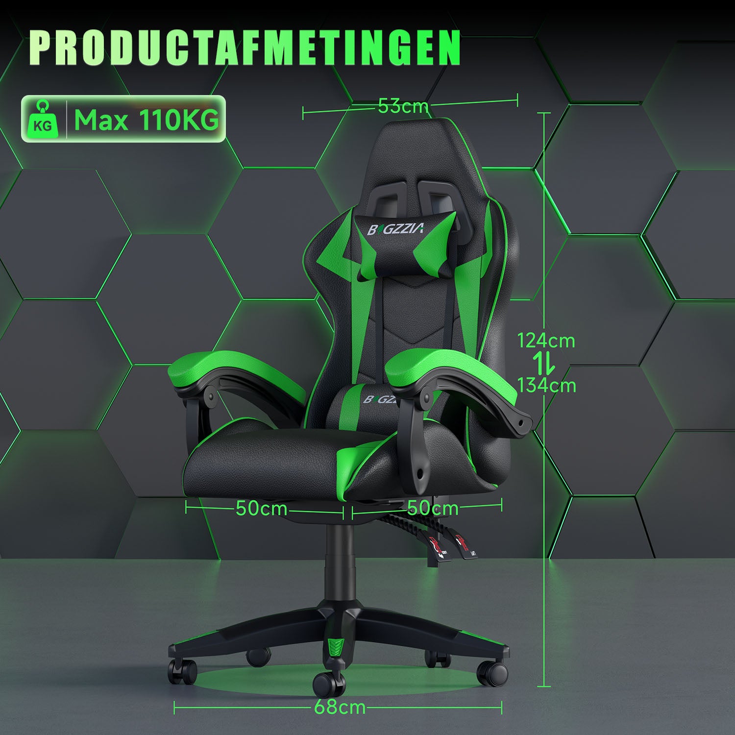 Gamestoel Bureaustoel Ergonomische Gamestoel, Bureaustoel met Hoofdsteun en Lumbaalkussen