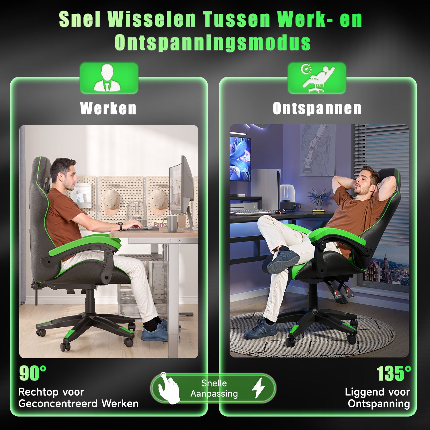 Gamestoel Bureaustoel Ergonomische Gamestoel, Bureaustoel met Hoofdsteun en Lumbaalkussen
