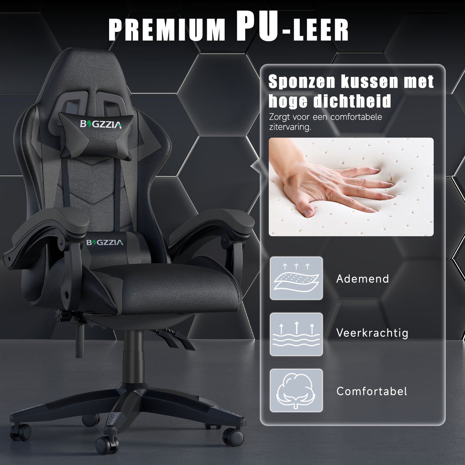 Gamestoel Bureaustoel Ergonomische Gamestoel, Bureaustoel met Hoofdsteun en Lumbaalkussen