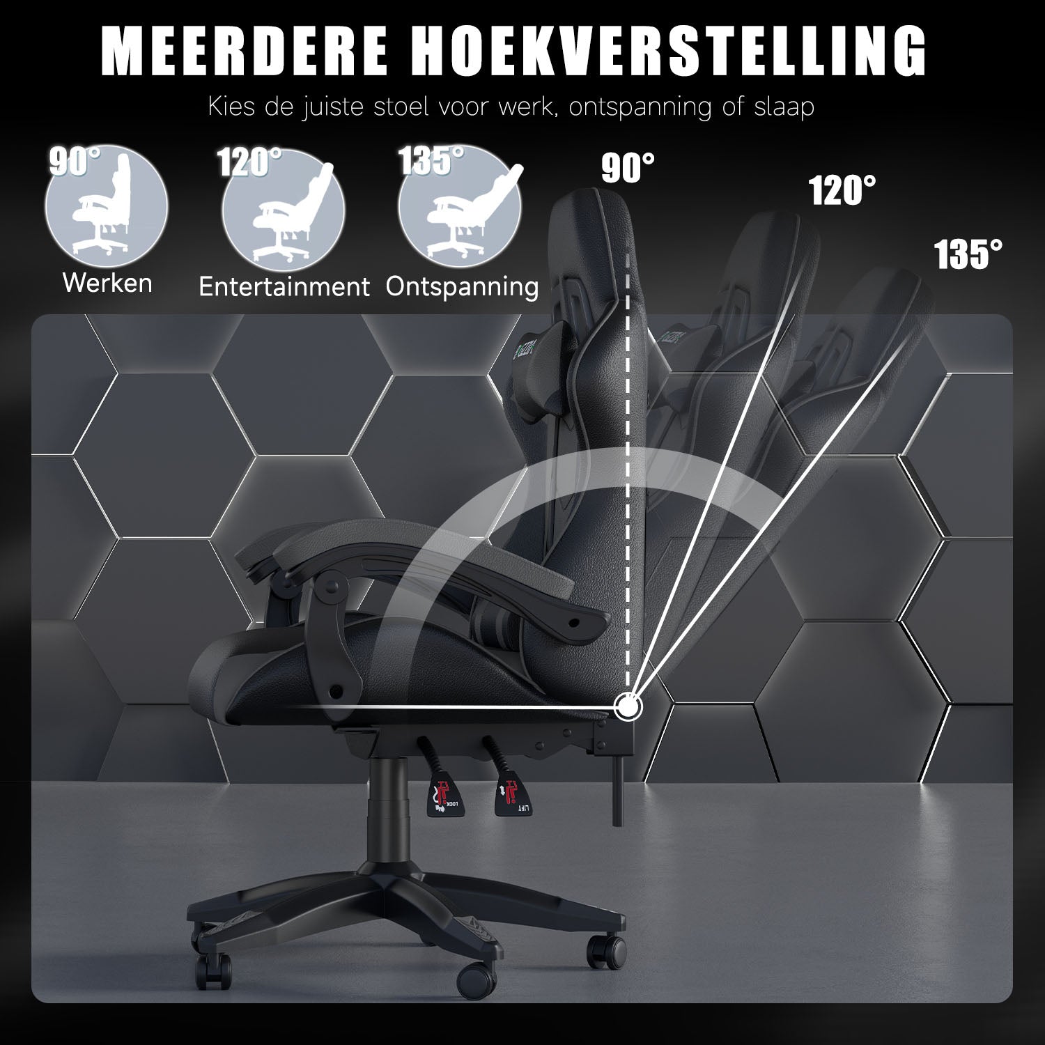 Gamestoel Bureaustoel Ergonomische Gamestoel, Bureaustoel met Hoofdsteun en Lumbaalkussen