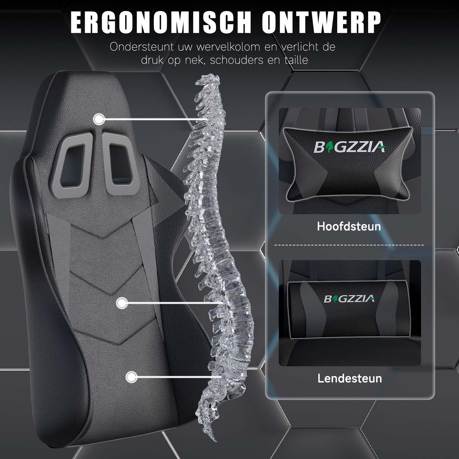 Gamestoel Bureaustoel Ergonomische Gamestoel, Bureaustoel met Hoofdsteun en Lumbaalkussen