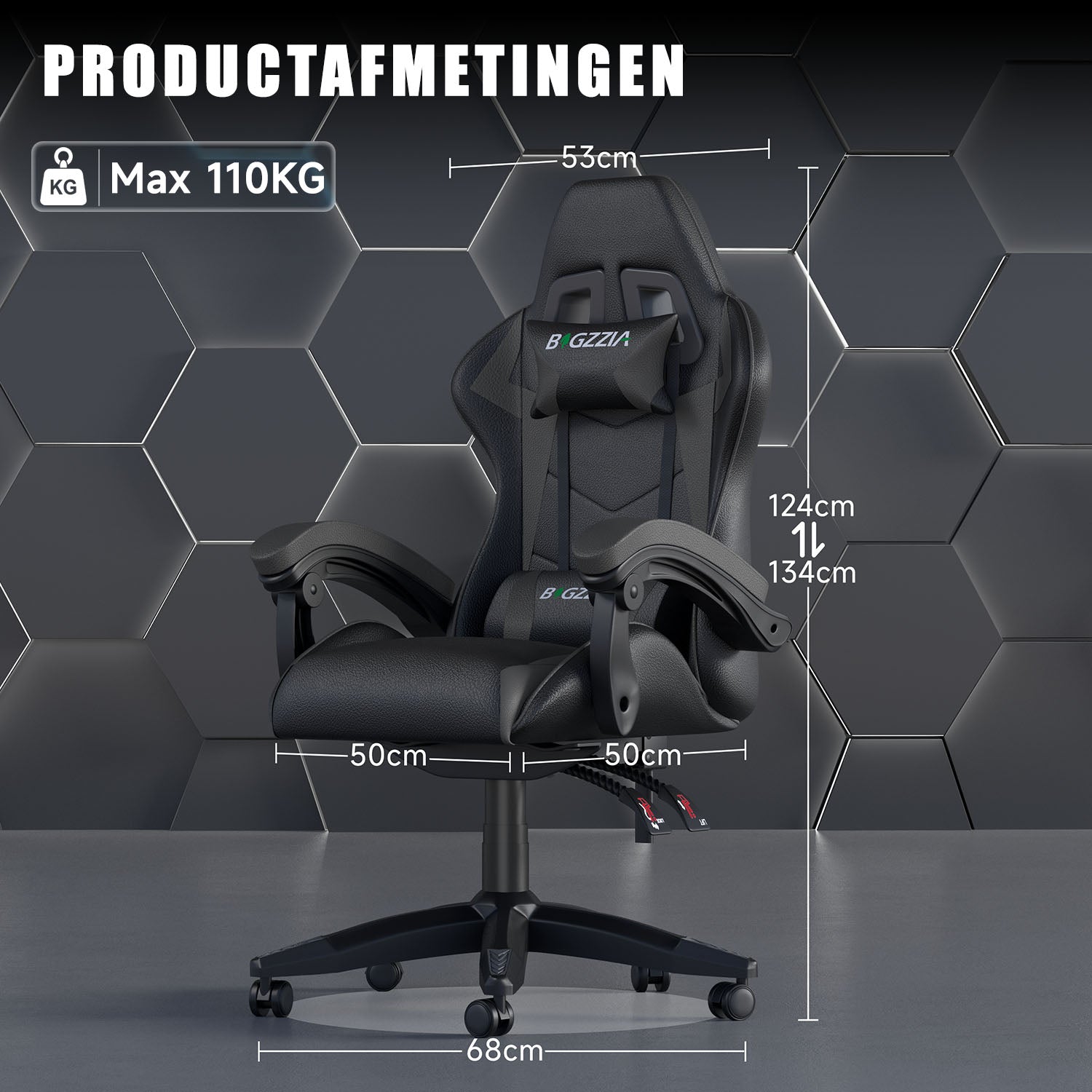 Gamestoel Bureaustoel Ergonomische Gamestoel, Bureaustoel met Hoofdsteun en Lumbaalkussen