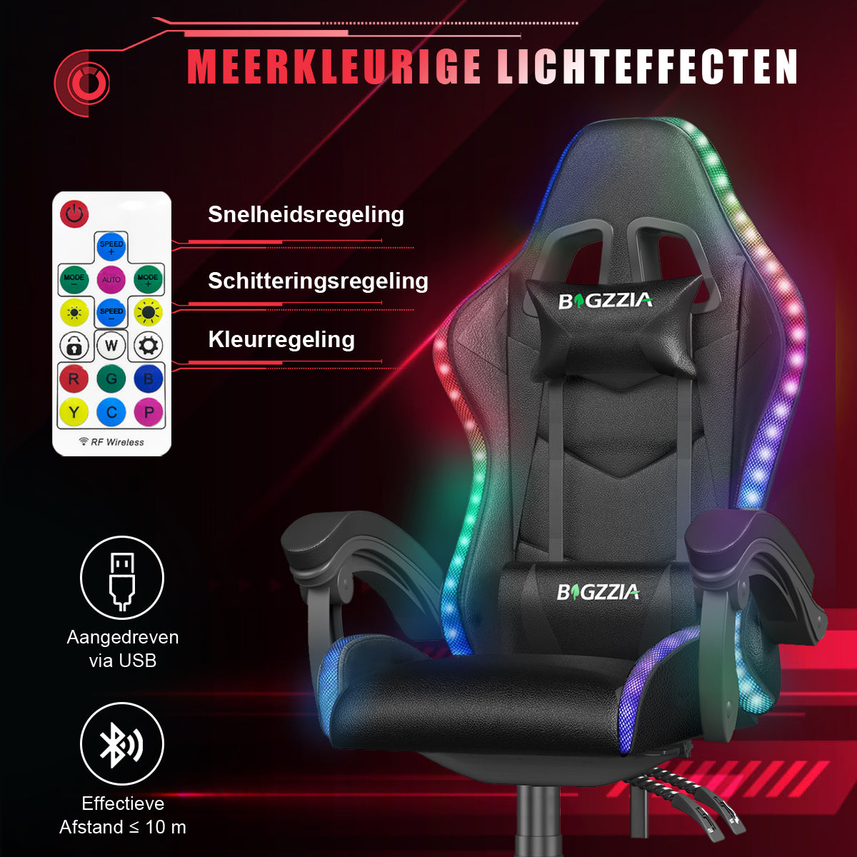 Ergonomische Gamestoel 155° Verstelbare Draaistoel met Hoofdsteun, Lendensteun PU Lederen Bureaustoel