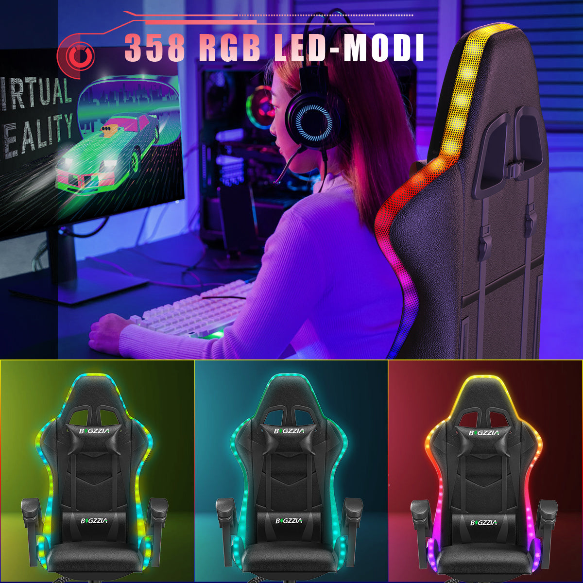 Gamingstoel Met RGB LED-verlichting En Luidsprekers Gamingstoel In Racestijl Kantoorstoel Pu Leren Pc Stoel Gamingstoel Met RGB LED-verlichting En Luidsprekers Gamingstoel In Racestijl Kantoorstoel Pu Leren Pc Stoel