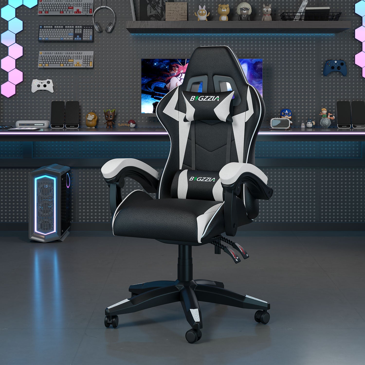 MEENICE Gamingstoel met pocketveringkussen en koelgel, massage gamingstoel met voetensteun, ergonomische gamestoel, hoge rug voor volwassenen, zwart-wit MEENICE Gamingstoel met pocketveringkussen en koelgel, massage gamingstoel met voetensteun, ergonomische gamestoel, hoge rug voor volwassenen, zwart-wit