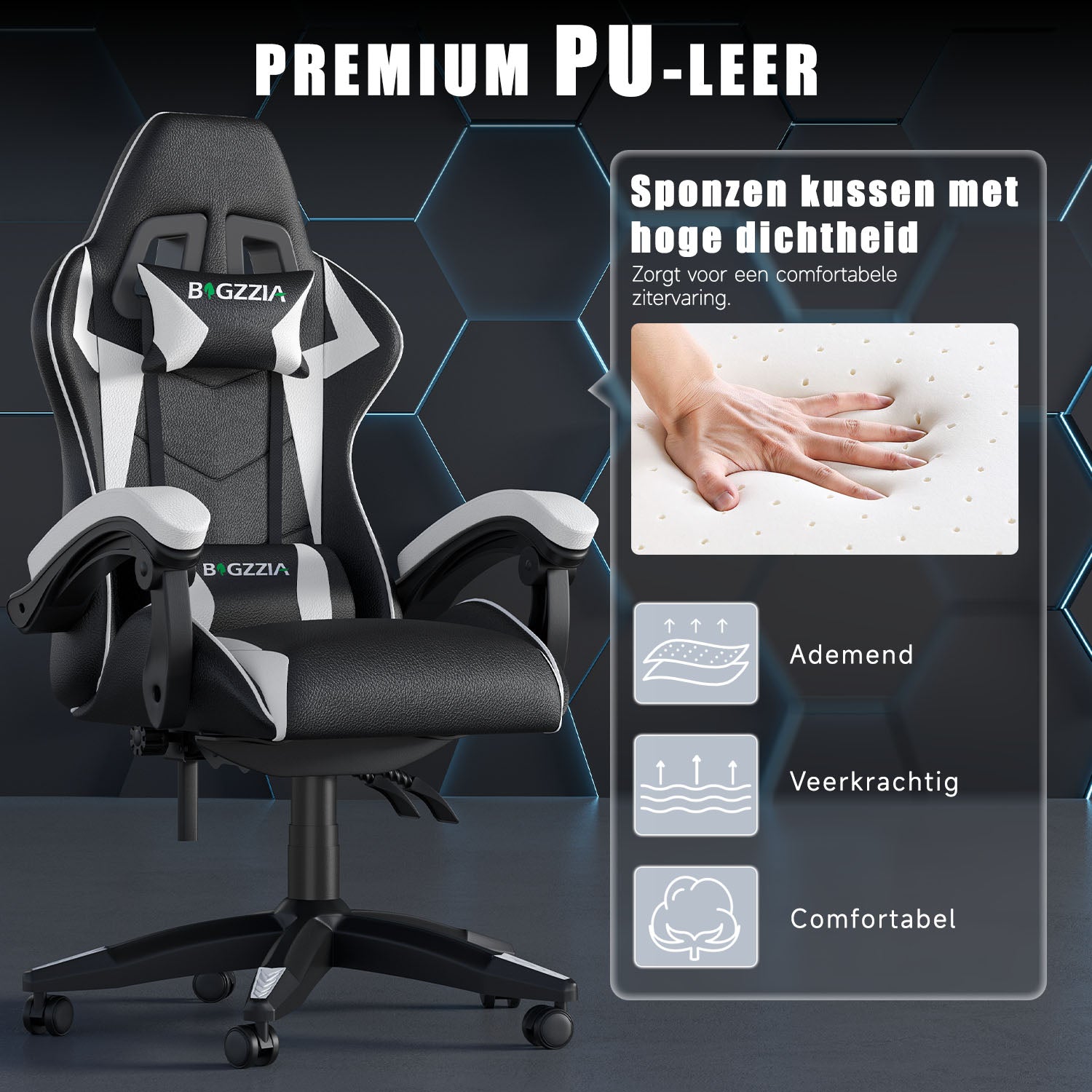 Gamestoel Bureaustoel Ergonomische Gamestoel, Bureaustoel met Hoofdsteun en Lumbaalkussen
